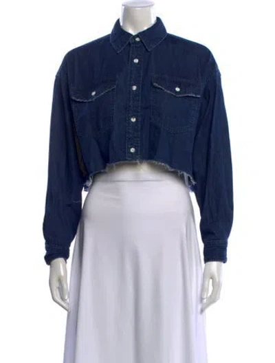 Pre-owned Moussy Vintage Long Sleeve Crop Top In Blue