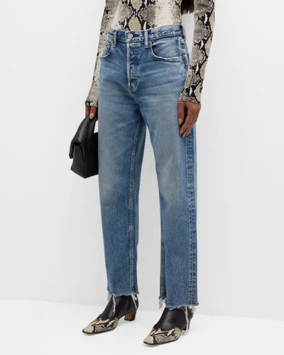 Moussy Vintage Mabel Wide Straight Cropped Jeans In Blu