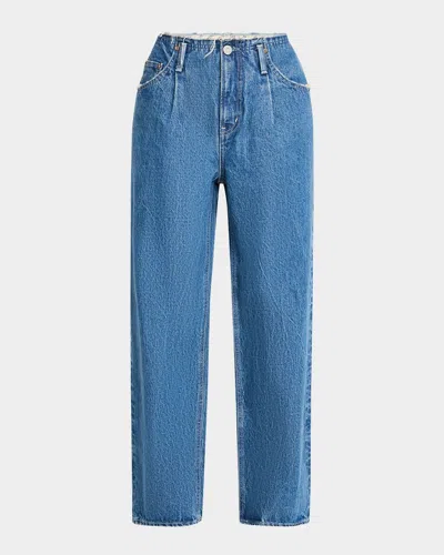 Moussy Vintage Macclenny Frayed Pleated Jeans In Blu