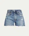 Moussy Vintage Manhasset Distressed Denim Shorts In Blue