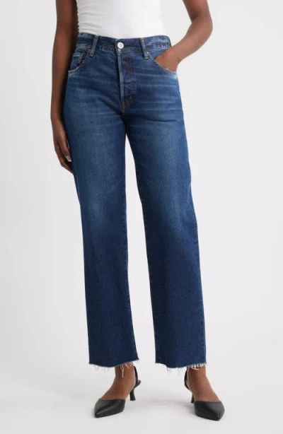 Moussy Vintage Medley Distressed Raw Hem Ankle Straight Leg Jeans In Blue