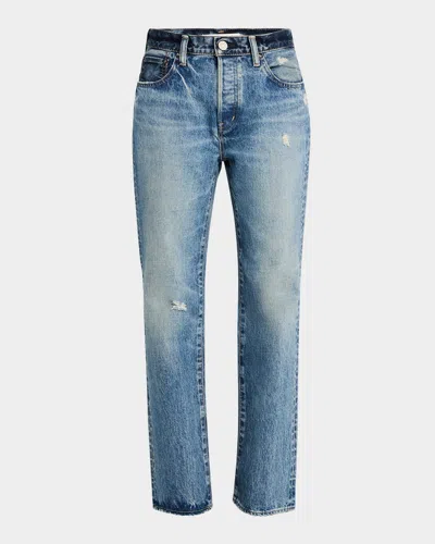 Moussy Vintage Micanopy Distressed Straight Jeans In Ltblu