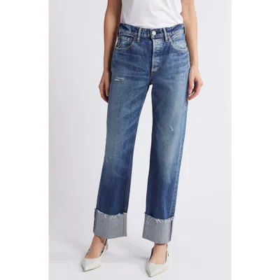 Moussy Vintage Mv Bardmoor Distressing Straight Leg Jeans In Blue