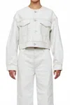 Moussy Vintage No Collar Cropped Jacket In Mix White In White