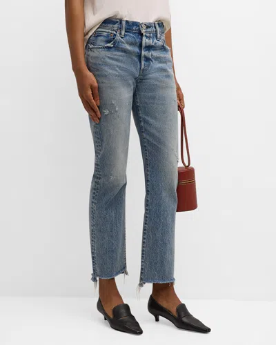 Moussy Vintage Nokomis Straight Distressed Jeans In Ltblu