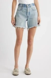 Moussy Vintage Nolita Frayed High Waist Mid Thigh Denim Shorts