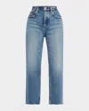 Moussy Vintage Plainedge Wide Straight Cropped Jeans In Blue