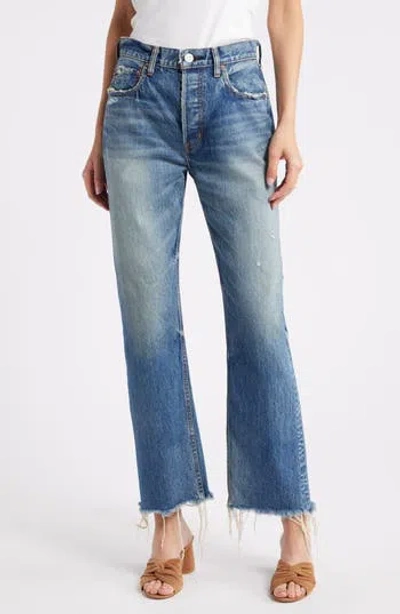 Moussy Vintage Ridgecrest High Waist Raw Hem Ankle Straight Leg Jeans In Blue