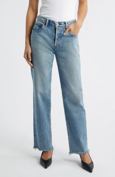 Moussy Vintage Sebring Frayed Straight Leg Jeans In Blue