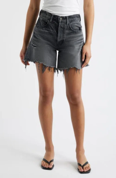 Moussy Vintage Shirley High Waist Cutoff Denim Shorts In Blue