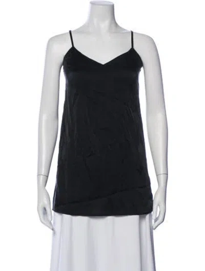 Pre-owned Moussy Vintage Silk V-neck Top In Black
