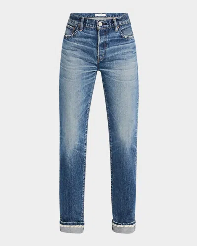 Moussy Vintage Sumterville Straight Cuffed Jeans In Blu