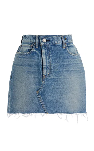 Moussy Vintage Thomoston Asymmetric Denim Skirt In Medium Wash
