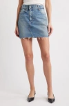 Moussy Vintage Thomoston Raw Hem Denim Miniskirt In Blue