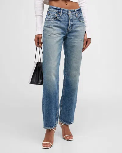 Moussy Vintage Trigg Straight Low-rise Jeans In Blu