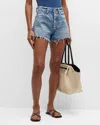 Moussy Vintage Fairlawn Frayed Denim Shorts In Light Blue