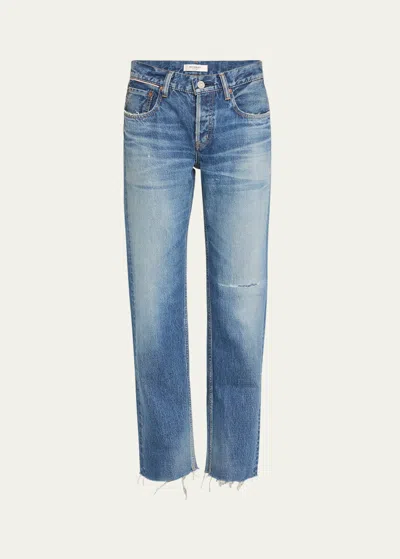 Moussy Vintage Avenal Mid-rise Straight Tapered Jeans In Blue