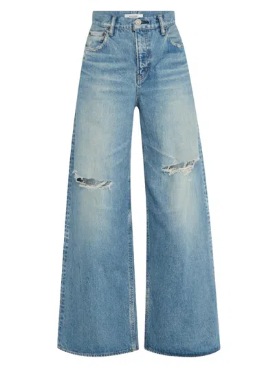 Moussy Vintage Women's Hempstead High-rise Super-wide Distressed Jeans In Blue