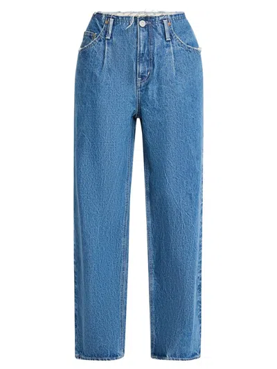Moussy Vintage Women's Macclenny Frayed Pleated Barrel-leg Jeans In Blue