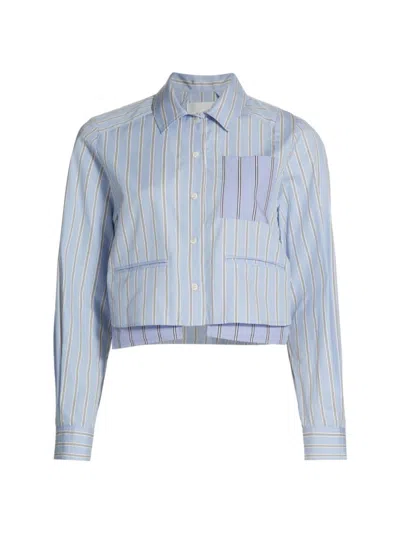 Moussy Vintage Women's Striped Cotton Layered Crop Shirt In Light Blue