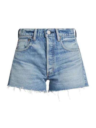 Moussy Vintage Fairlawn Frayed Denim Shorts In Light Blue