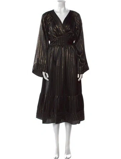 Pre-owned Moussy V-neck Long Dress In Black