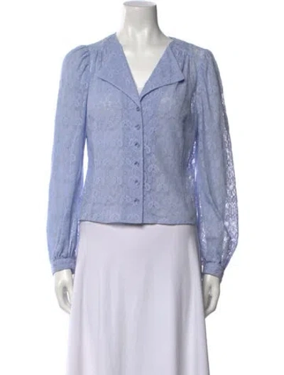 Pre-owned Moussy V-neck Long Sleeve Crop Top In Blue