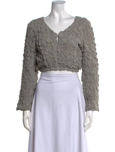 Pre-owned Moussy V-neck Long Sleeve Crop Top In Gray