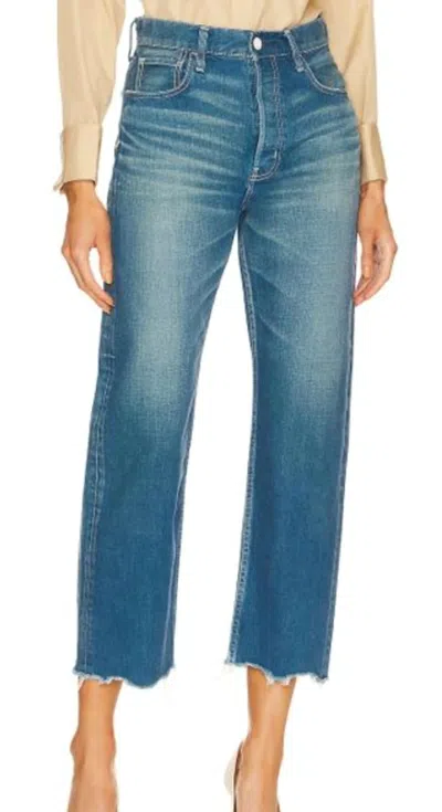 Moussy Walmore Wide Straight Jeans In Medium Wash In Blue