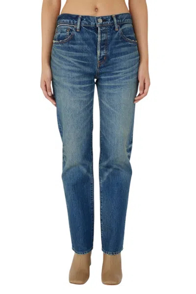 Moussy Walnut Straight Jeans In Dark Blue