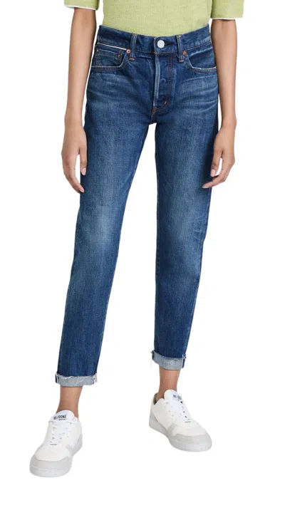 Moussy Wilbur Tapered Mid Rise Jean In Blue