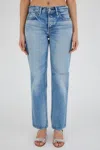 MOUSSY WOMEN'S BALLARD WIDE STRAIGHT MID RISE JEANS IN LIGHT BLUE