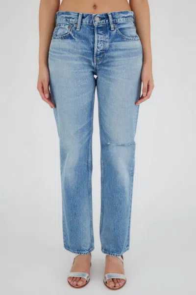 Moussy Women's Ballard Wide Straight Mid Rise Jeans In Light Blue