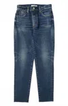 Moussy Vintage Clarence High Waisted Straight Jean In Dark Blue In Animal Print