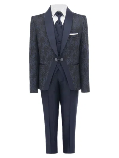Moustache Kids' Damasque-print Suit In Navy