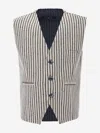 Moustache Beige Striped Vest And Bowtie In Blue