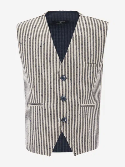 Moustache Beige Striped Vest And Bowtie In Blue