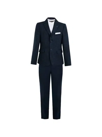 Moustache Kids' Benjamin Textured Suit (set Of Three) In Blue