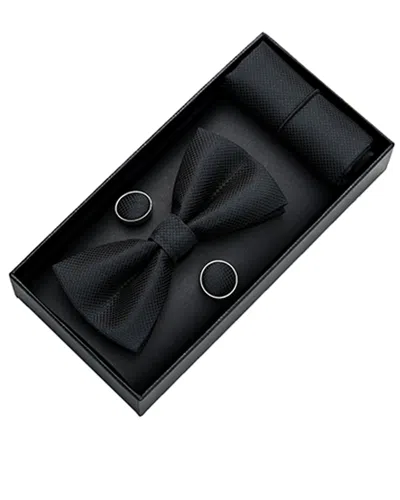 Moustache Kids'  Black Crosshatch Texture Bowtie Set