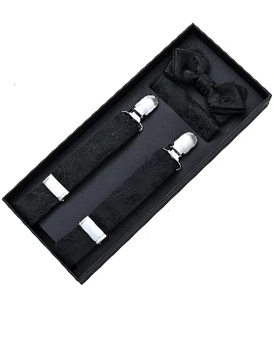 Moustache Kids'  Black Floral Suspenders Set