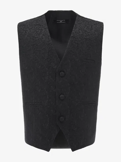 Moustache Black Paisley Print Vest And Bowtie