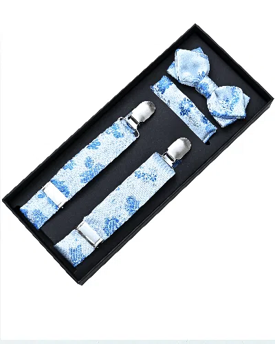 Moustache Kids'  Blue Floral Pattern Suspenders Set