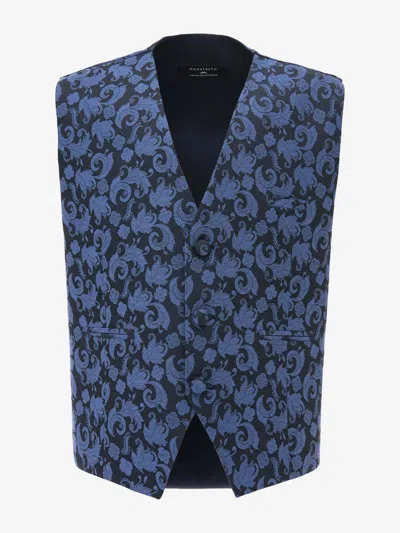 Moustache Blue Floral Print Vest & Bowtie