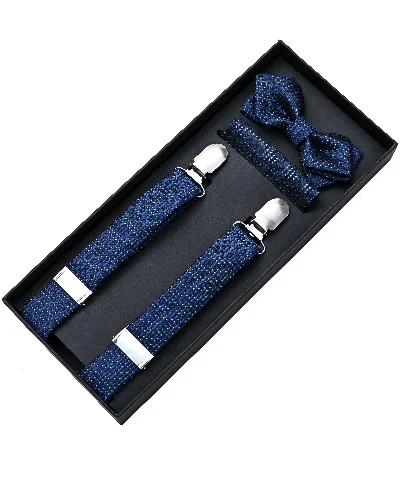 Moustache Kids'  Blue Textured Suspenders Set