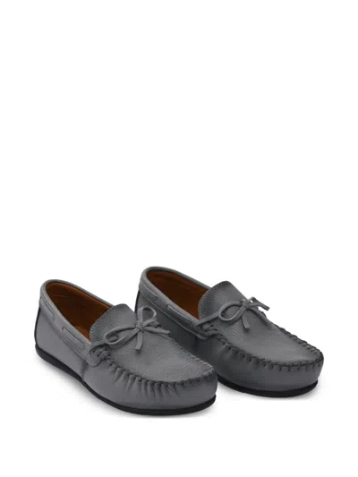 Moustache Bow-detail Pebble-texture Loafers In Gray