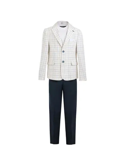 Moustache Kids' Check-pattern Suit Set (set Of Three) In White