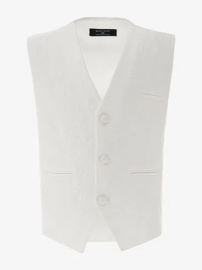 Moustache Cream Floral Print Vest & Bowtie White
