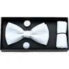 Moustache Crosshatch Bow Tie Set In White