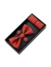 Moustache Crosshatched Bow Tie Set In Red