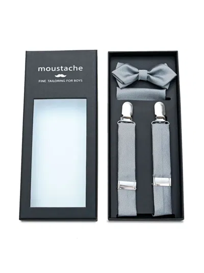 Moustache Kids' Crosshatched Suspenders Set In Grey